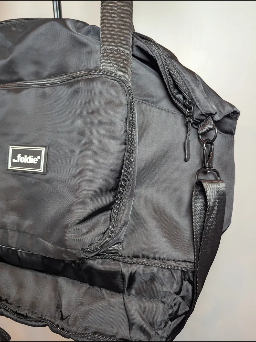 NWT Foldie Original Black Expandable, Foldable Travel Duffel Bag SPACIOUS
